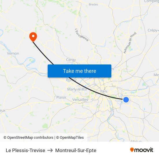 Le Plessis-Trevise to Montreuil-Sur-Epte map