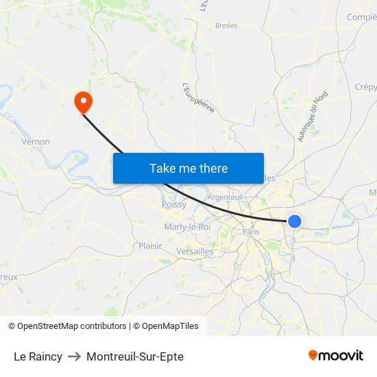Le Raincy to Montreuil-Sur-Epte map