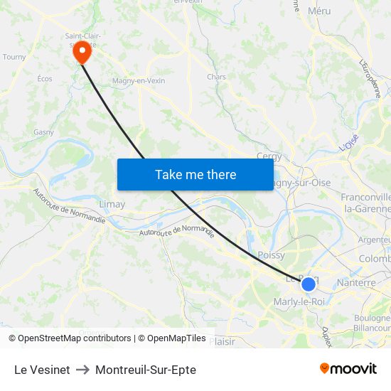 Le Vesinet to Montreuil-Sur-Epte map