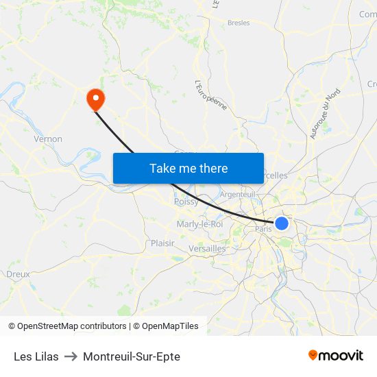 Les Lilas to Montreuil-Sur-Epte map