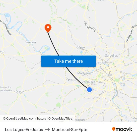 Les Loges-En-Josas to Montreuil-Sur-Epte map
