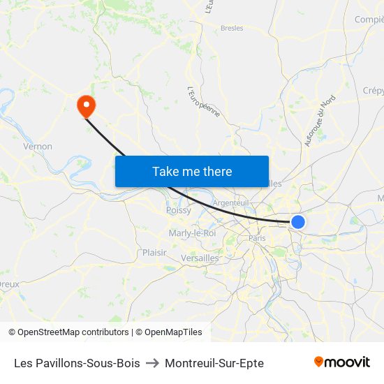 Les Pavillons-Sous-Bois to Montreuil-Sur-Epte map