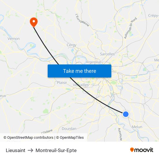 Lieusaint to Montreuil-Sur-Epte map