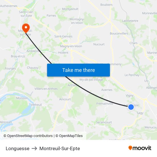 Longuesse to Montreuil-Sur-Epte map