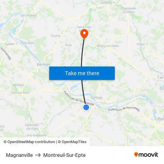 Magnanville to Montreuil-Sur-Epte map