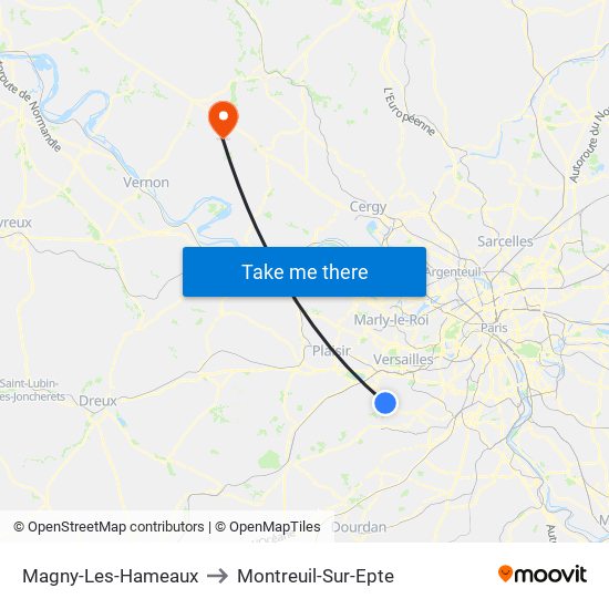 Magny-Les-Hameaux to Montreuil-Sur-Epte map