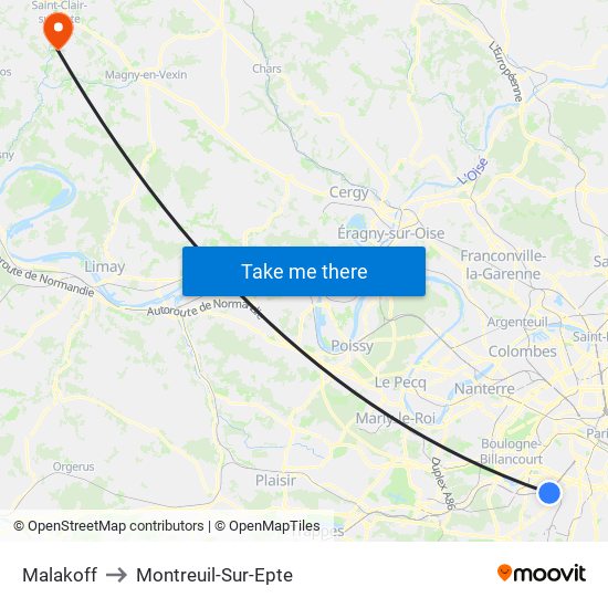 Malakoff to Montreuil-Sur-Epte map