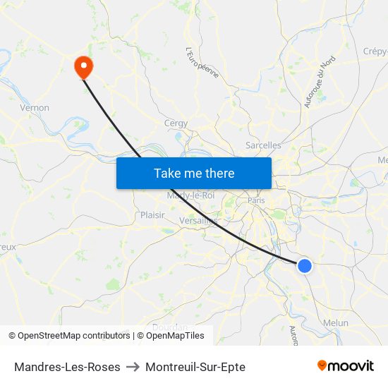 Mandres-Les-Roses to Montreuil-Sur-Epte map
