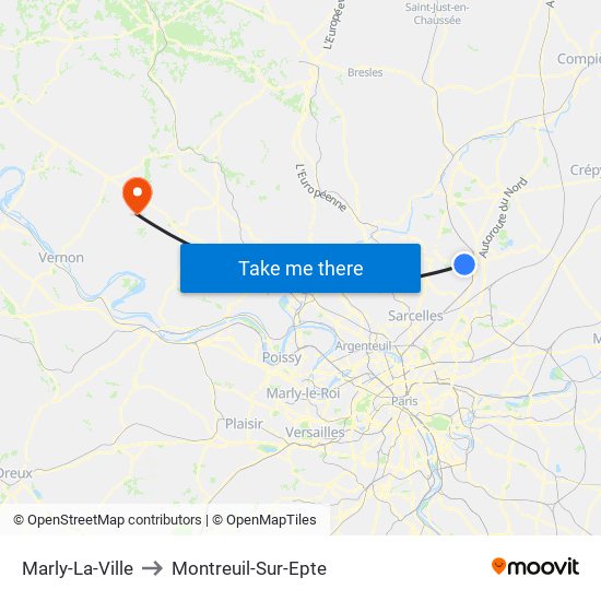 Marly-La-Ville to Montreuil-Sur-Epte map
