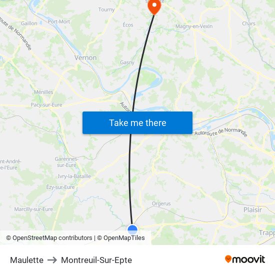 Maulette to Montreuil-Sur-Epte map