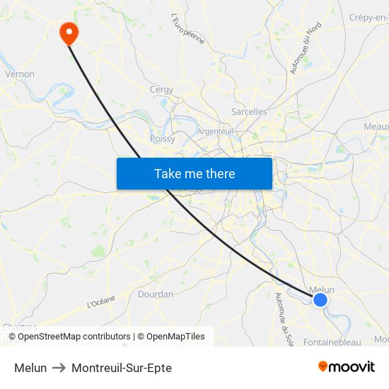 Melun to Montreuil-Sur-Epte map