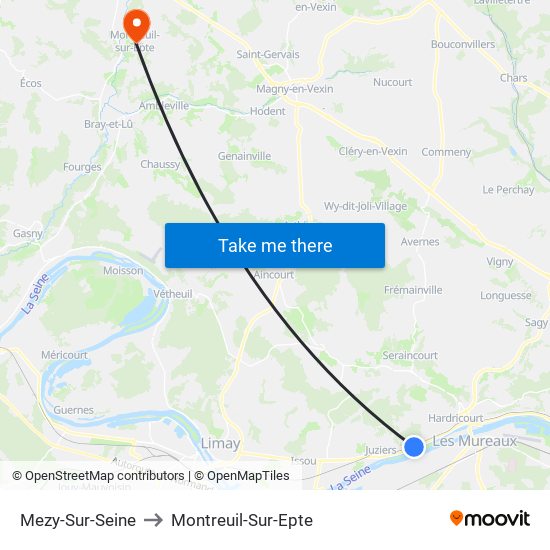 Mezy-Sur-Seine to Montreuil-Sur-Epte map