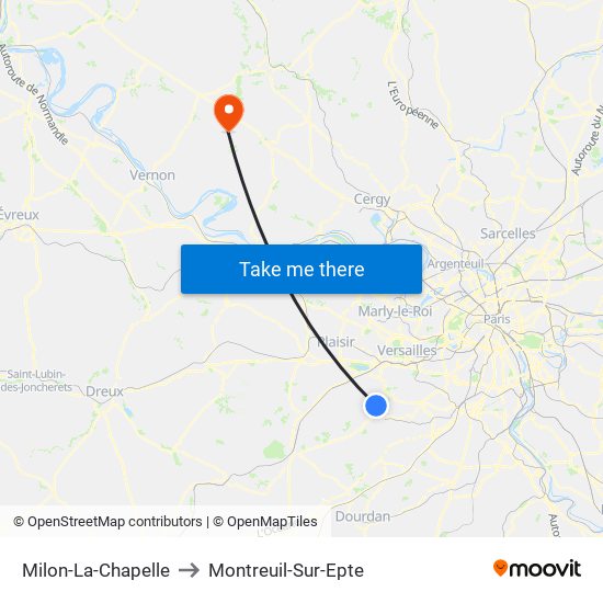 Milon-La-Chapelle to Montreuil-Sur-Epte map