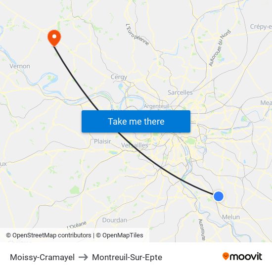 Moissy-Cramayel to Montreuil-Sur-Epte map