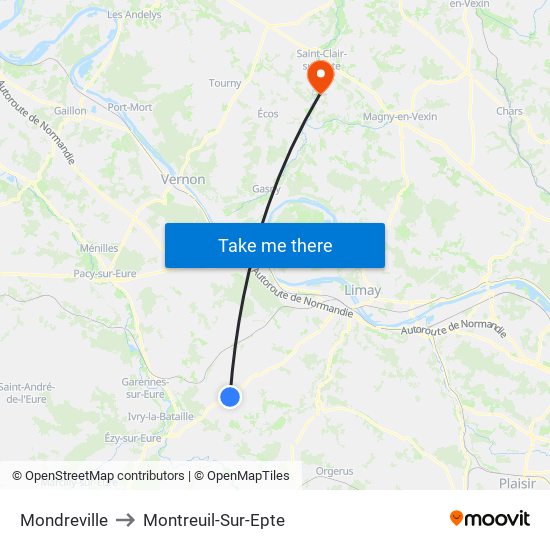 Mondreville to Montreuil-Sur-Epte map