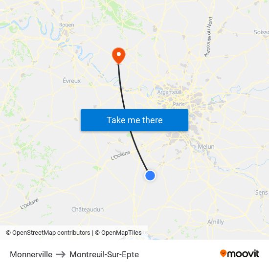 Monnerville to Montreuil-Sur-Epte map