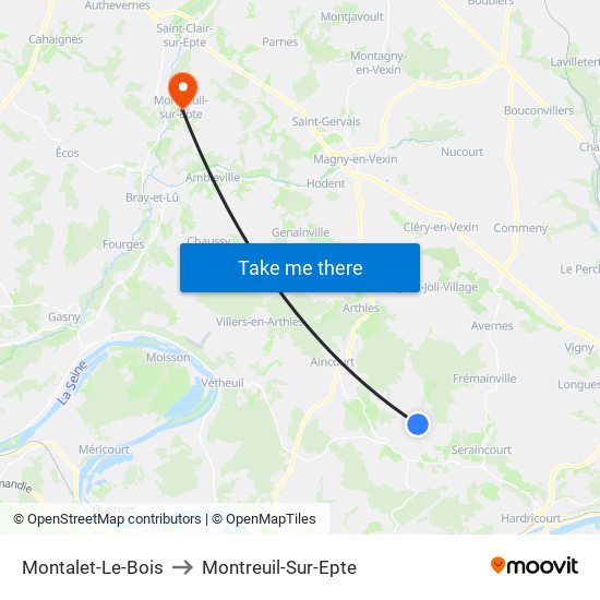 Montalet-Le-Bois to Montreuil-Sur-Epte map