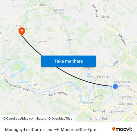 Montigny-Les-Cormeilles to Montreuil-Sur-Epte map