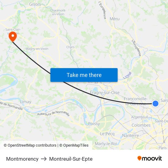 Montmorency to Montreuil-Sur-Epte map