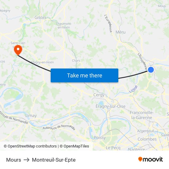Mours to Montreuil-Sur-Epte map