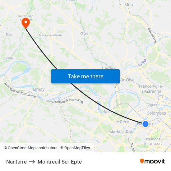 Nanterre to Montreuil-Sur-Epte map
