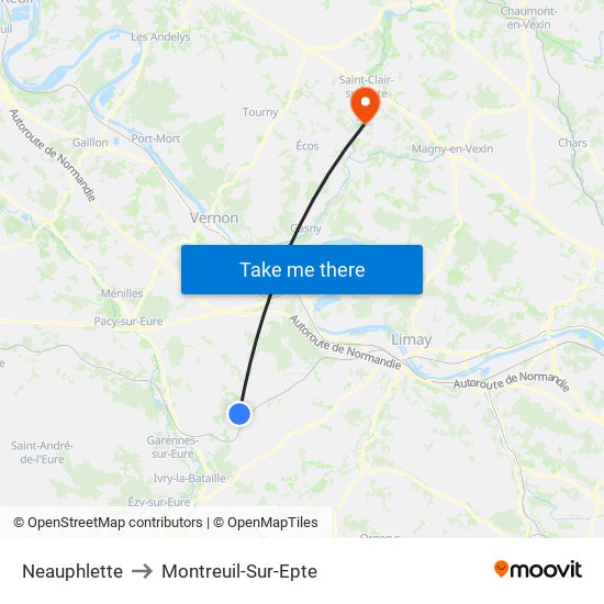 Neauphlette to Montreuil-Sur-Epte map