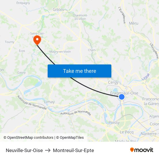 Neuville-Sur-Oise to Montreuil-Sur-Epte map