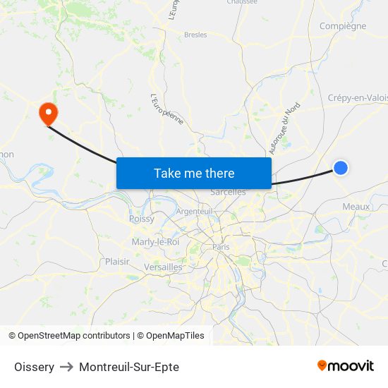 Oissery to Montreuil-Sur-Epte map