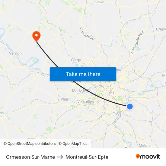 Ormesson-Sur-Marne to Montreuil-Sur-Epte map