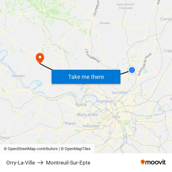 Orry-La-Ville to Montreuil-Sur-Epte map