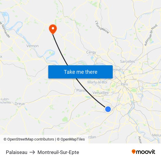 Palaiseau to Montreuil-Sur-Epte map