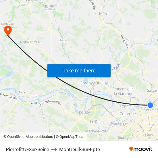 Pierrefitte-Sur-Seine to Montreuil-Sur-Epte map
