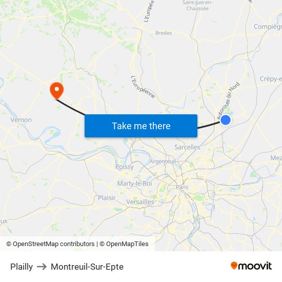Plailly to Montreuil-Sur-Epte map