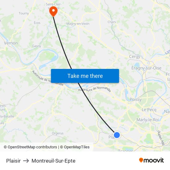 Plaisir to Montreuil-Sur-Epte map