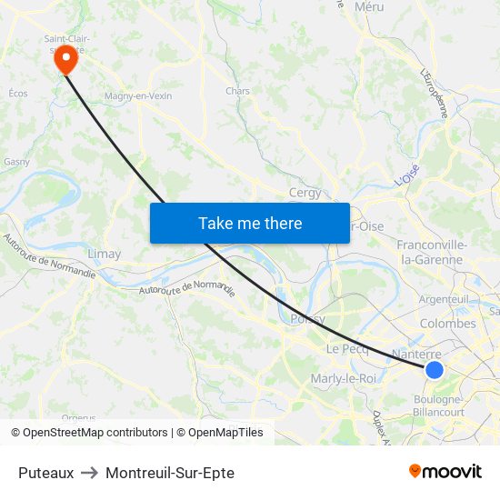 Puteaux to Montreuil-Sur-Epte map