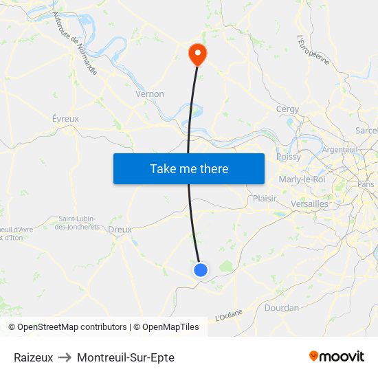 Raizeux to Montreuil-Sur-Epte map