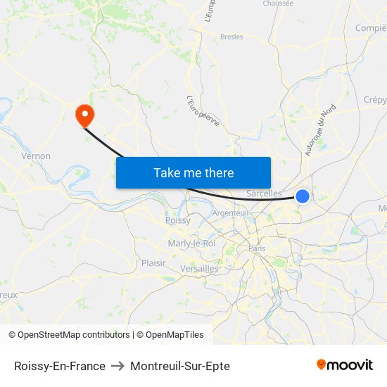 Roissy-En-France to Montreuil-Sur-Epte map