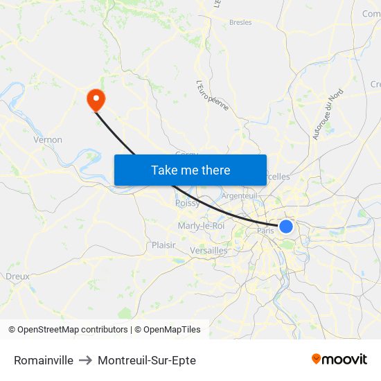 Romainville to Montreuil-Sur-Epte map