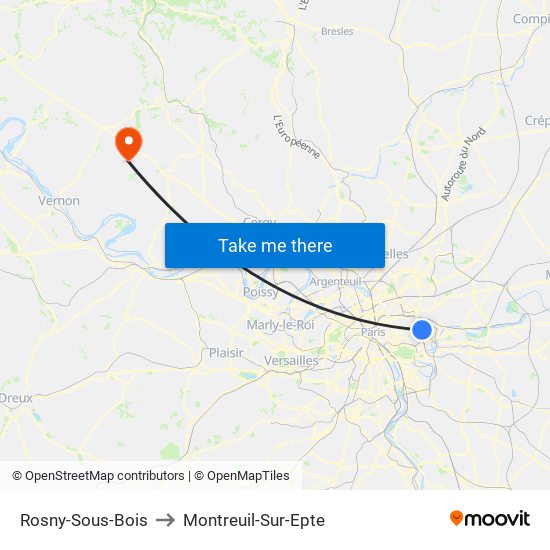Rosny-Sous-Bois to Montreuil-Sur-Epte map