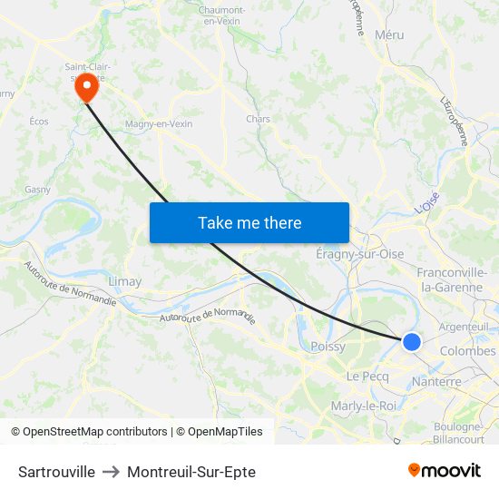 Sartrouville to Montreuil-Sur-Epte map