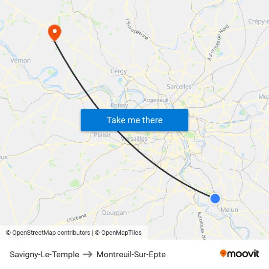 Savigny-Le-Temple to Montreuil-Sur-Epte map