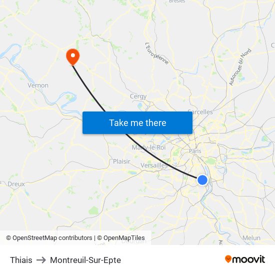 Thiais to Montreuil-Sur-Epte map
