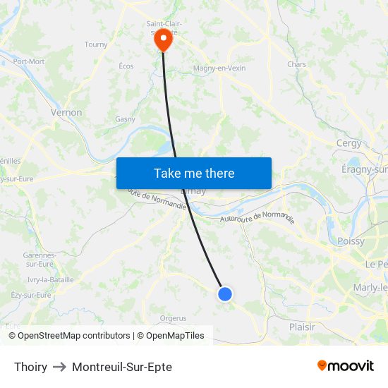 Thoiry to Montreuil-Sur-Epte map
