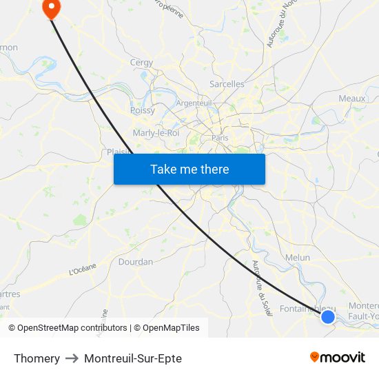 Thomery to Montreuil-Sur-Epte map