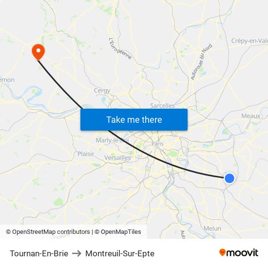 Tournan-En-Brie to Montreuil-Sur-Epte map