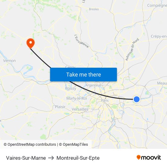Vaires-Sur-Marne to Montreuil-Sur-Epte map