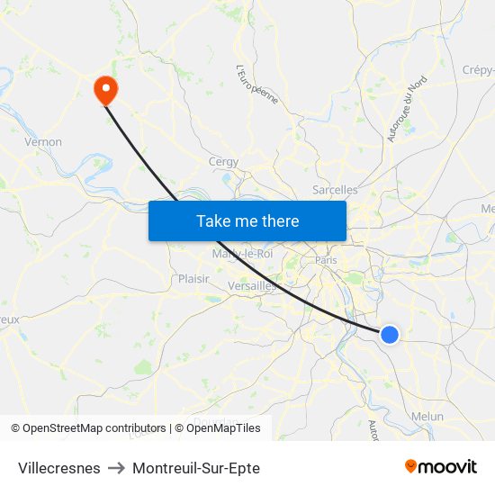 Villecresnes to Montreuil-Sur-Epte map