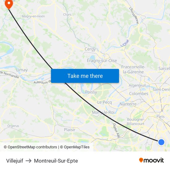 Villejuif to Montreuil-Sur-Epte map