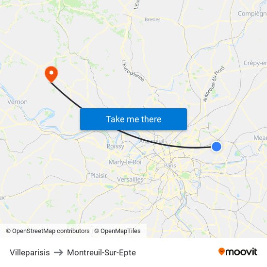 Villeparisis to Montreuil-Sur-Epte map