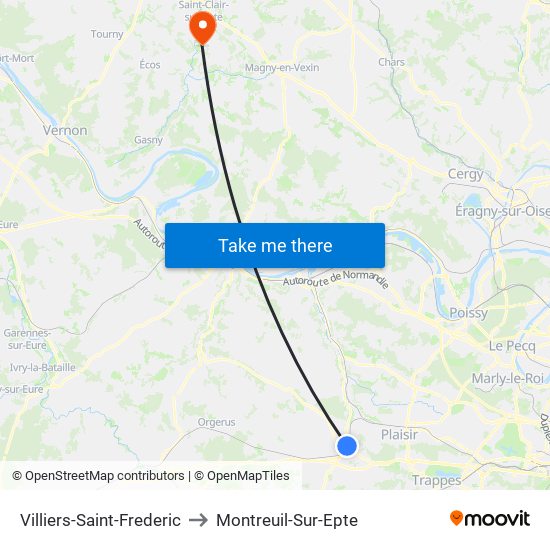 Villiers-Saint-Frederic to Montreuil-Sur-Epte map
